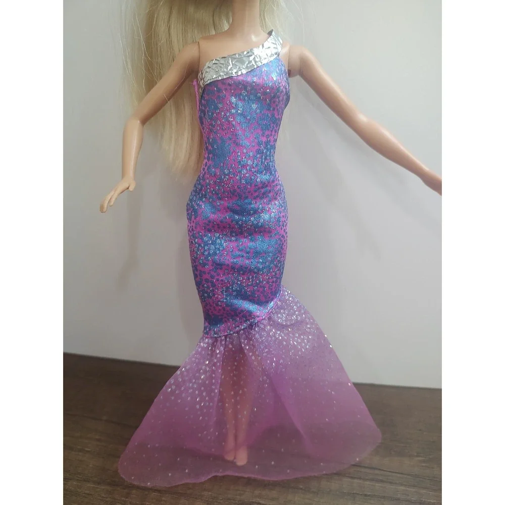 Barbie doll dress shimmery Mermaid halter Gown One Shoulder Sparkly Evening maxi